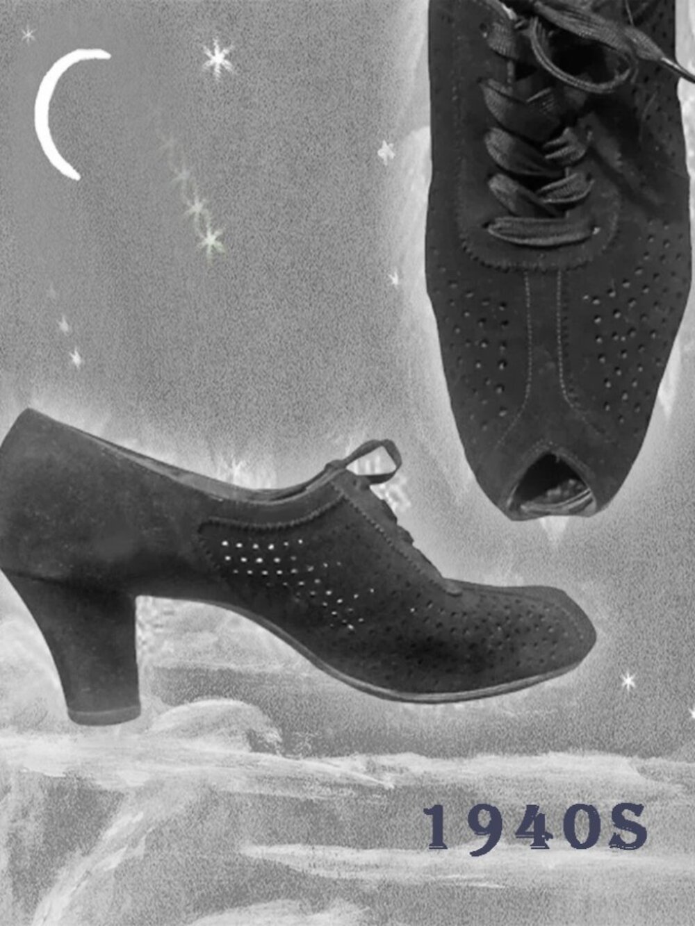Vintage Black Suede Shoes, 40s 1940s Oxfords, Cuban Heels & Original Receipt